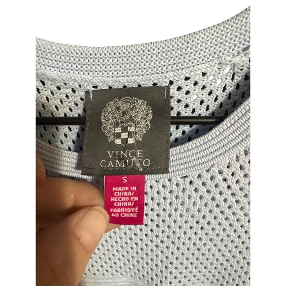 Vince Camuto Womens Small Light Blue Textured Fit & Flare Dress With Mesh Sleeve - Picture 4 of 6